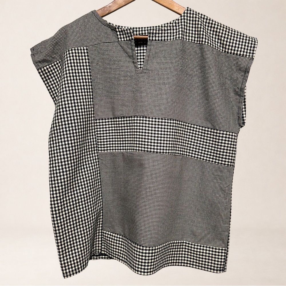 Patchwork Houndstooth Wool Tweed Boxy Minimalist Quiet Luxury Top